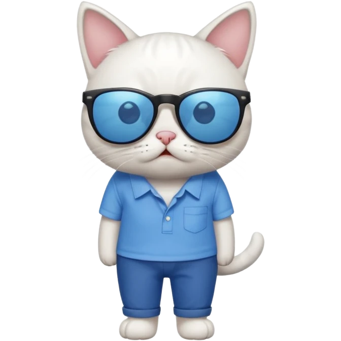 Cat with sunglasses with blue shirt pants and shocked emoji