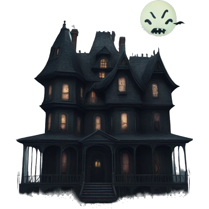 Dark and stormy night Haunted Addams house. Dilapidated  emoji