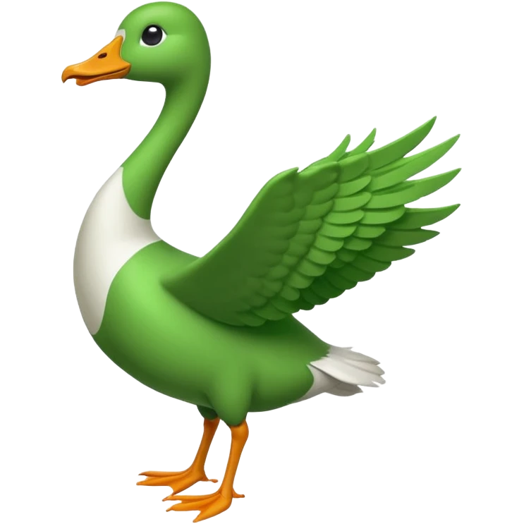 Emoji of a running goose with a very long neck and two legs. Use the shape of 🪿 but color the entire goose bright green (#39C700). Make sure the neck, body, wings, and legs are fully green, like a white goose dyed completely green, with no white parts. emoji