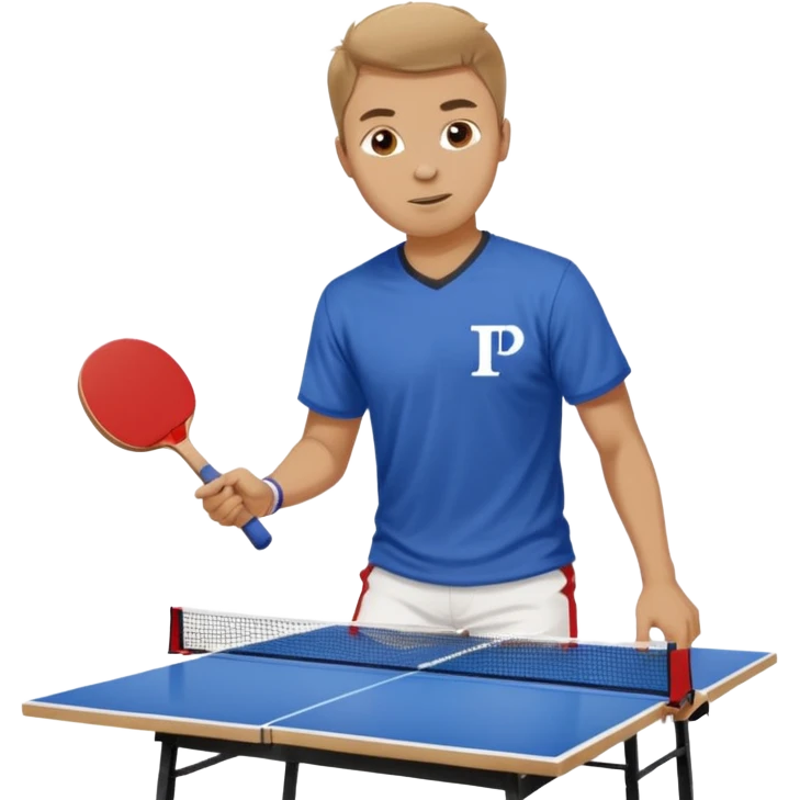 Guy playing ping pong on a 4x8 wooden table no net and only one paddle wearing a frat shirt with the letters beta theta pi on the front  emoji