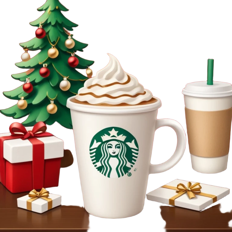 Starbucks cup in Christmas morning emoji