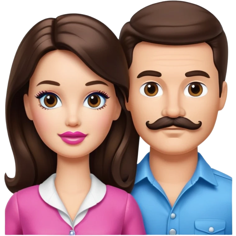 Brunette Barbie and Ken with mustache  emoji