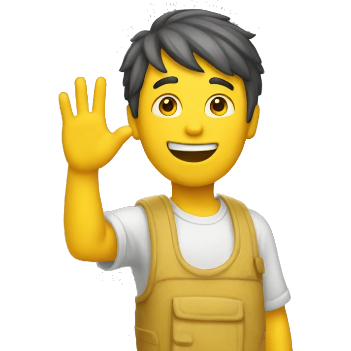 A guy with yellow skin waving and saying hi emoji