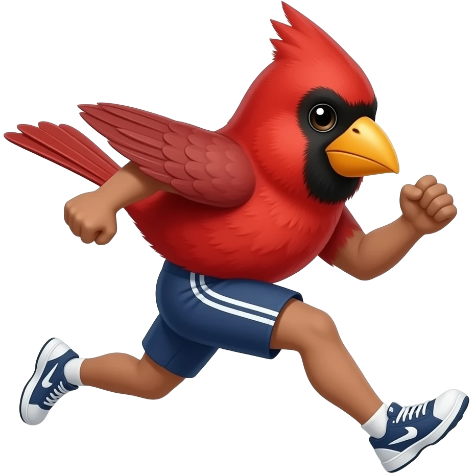 Illinois state university reggie the redbird participating in long jump and distance running events emoji