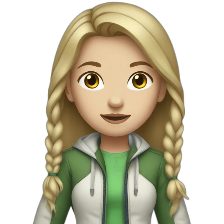 Girl with tied hair and blue eyes, white shoes, green jacket and jeans emoji