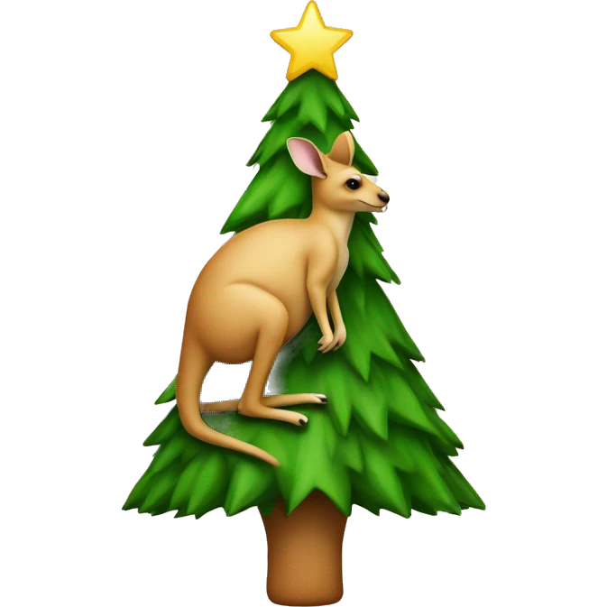 A kangaroo shaped like a Christmas tree, with a star on its head emoji