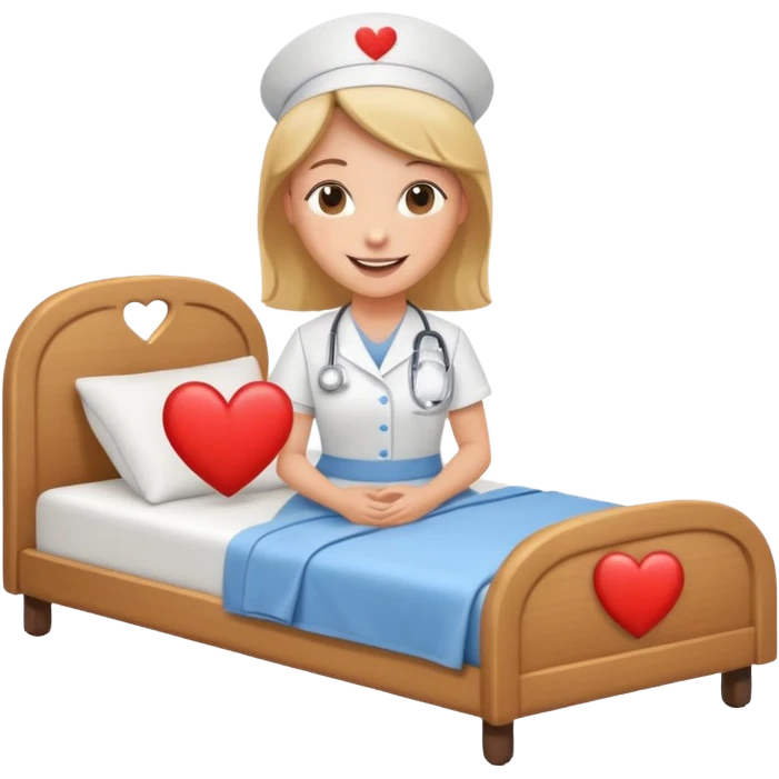 a warm Apple emoji style nurse with a heart next to a bed icon emoji
