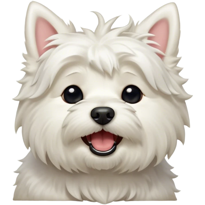 Cinematic Cute Yawning West Highland White Terrier Portrait Emoji, Head tilted slightly with a dramatic, wide-open yawn, showcasing a soft, fluffy white coat with floppy ears slightly drooping and round dark eyes barely open in drowsy contentment, Simplified yet irresistibly adorable features, highly detailed, glowing with a soft, cozy glow, high shine, relaxed yet expressive, stylized with a touch of whimsy, bright and endearing, soft glowing outline, capturing the essence of a sleepy yet affectionate companion, so drowsy it feels like it could stretch out of the screen and curl up for a nap! emoji