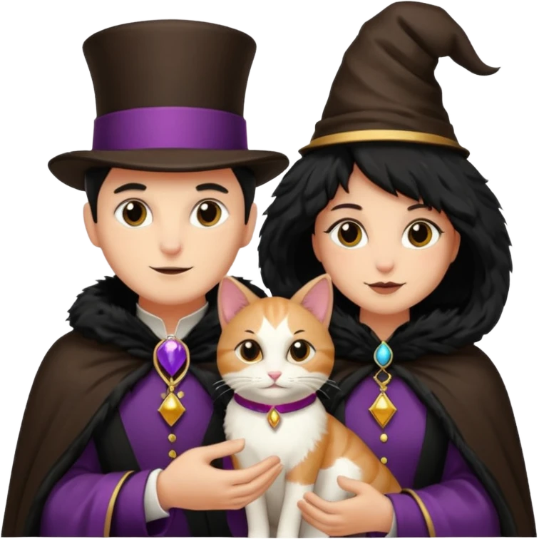 magician couple and their pet cat emoji