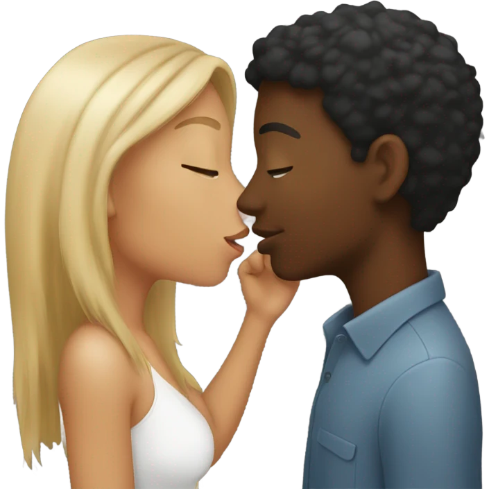 Black girl kissing white guy emoji