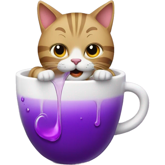 cat drinkin a cup in a cup with purple liquid in it emoji