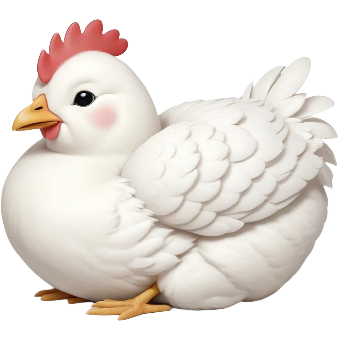 Meme-Worthy Cute Sleeping White Chicken Portrait Emoji, Head resting peacefully with a contented smile, showcasing a delightfully compact build and a luxuriously soft white plumage, eyes shut in a serene, restful nap, Simplified yet hilariously adorable features, highly detailed, glowing with a soft, drowsy light, high shine, relaxed and utterly lovable, stylized with an air of playful laziness, bright and heartwarming, soft glowing outline, capturing the essence of a comically sleepy chicken, so meme-worthy it feels like it could instantly become the next viral sensation of adorable slumber! emoji
