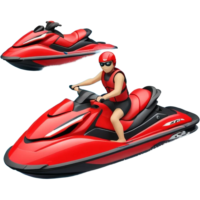 jet ski (red black and white all in the same amount. maybe a red a bit more dominant) on the sea. show the sea under the jet ski - blue with turquoise. no sky - white background instead. DO NOT REMOVE THE SEA AND THE WHITE WHEN FINALIZING!  NO ONE ON THE JET SKI  emoji
