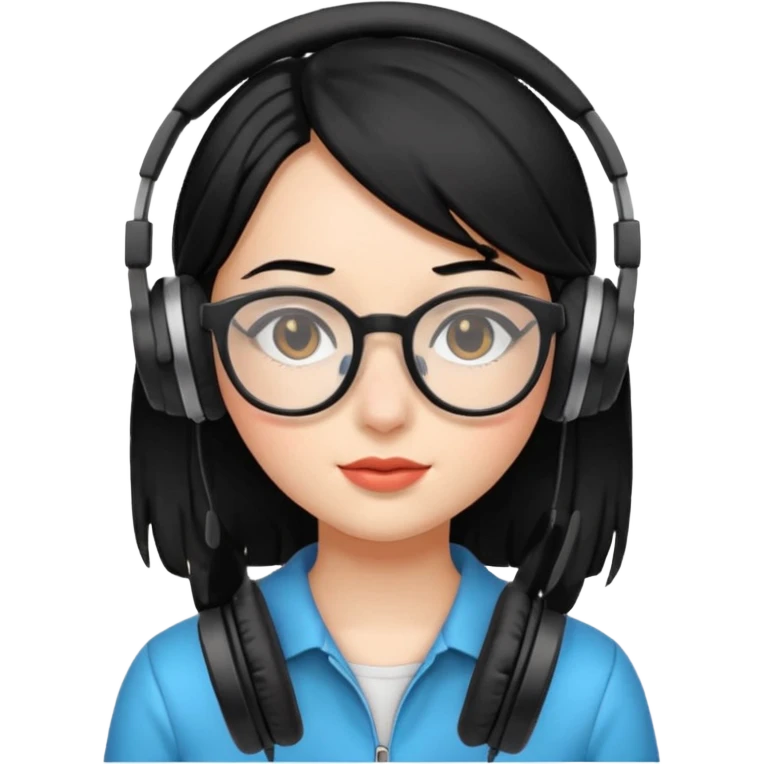 
gamer, black hair girl with glasses, headphone emoji