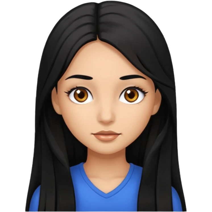 Girl with long black hair, brown eyes, lashes and brown skin  emoji