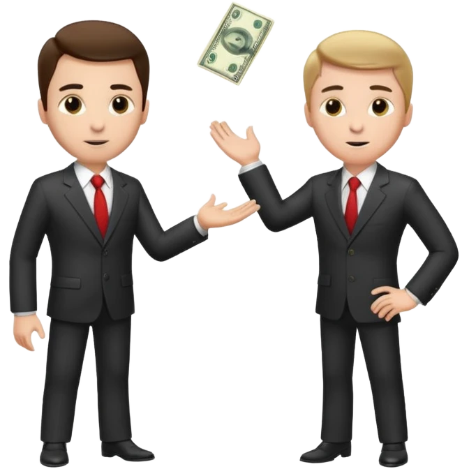 The businessman extends his hand to the side and give money to other businessman emoji