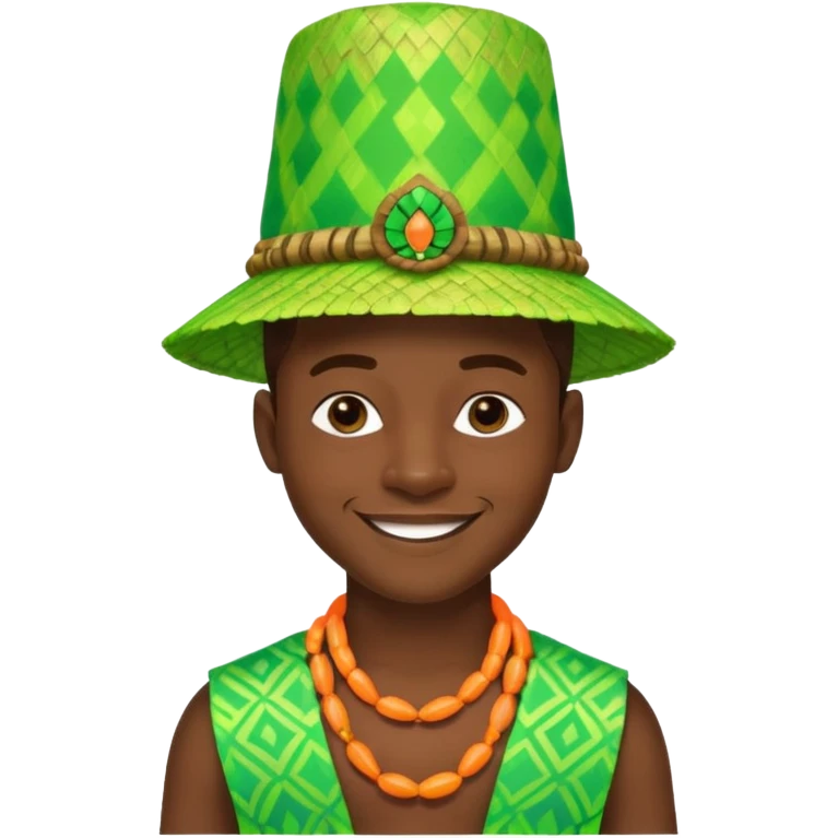 Create me an emoji of a cool Young Nigerian prince wearing a neon green gradient African patterns with "hula hat" (a Nigerian-inspired hat).  emoji