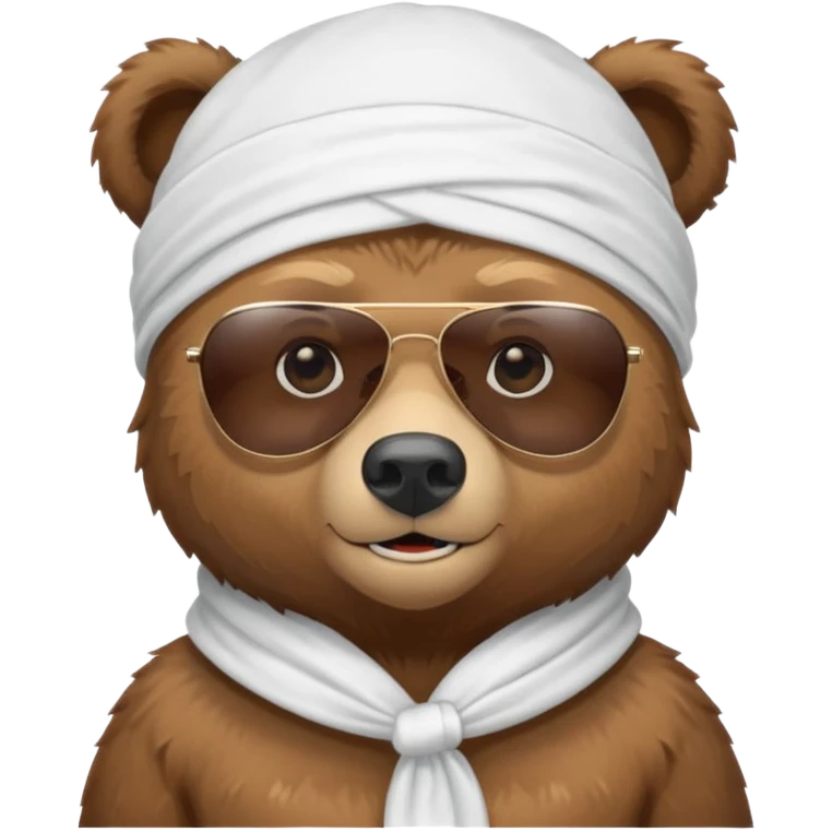 cute Russian grizzly bear wearing a white durag, with sunglasses emoji