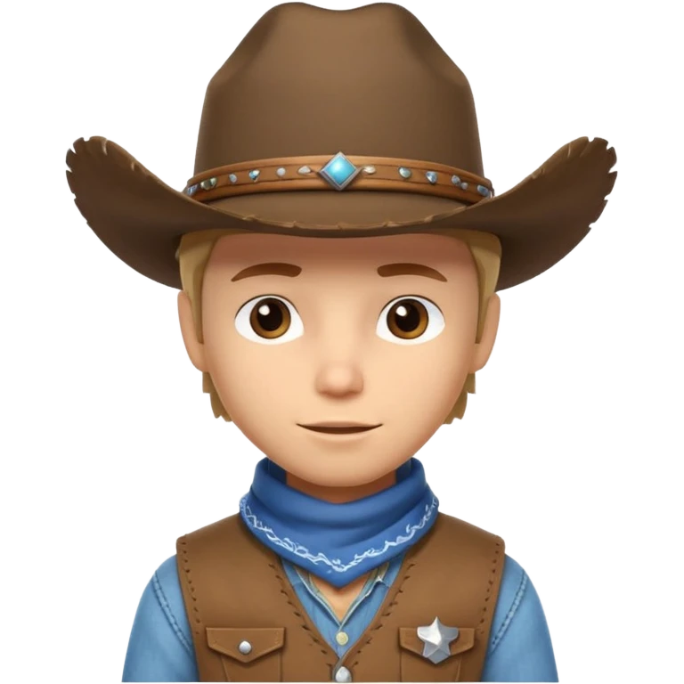 cute cowboy portrait, head and shoulders only, diverse skin tone, cowboy hat, bandana, western outfit collar, confident expression, 3D cartoon, mobile game icon style, clean background, no text, no watermark
 emoji