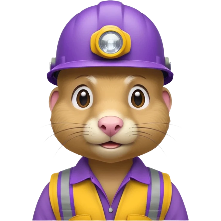 a mole rat, purple helmet, headlamp, yellow worker cloth emoji