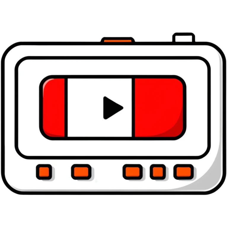 YouTube logo, red rectangle with rounded corners and white play button in the center emoji