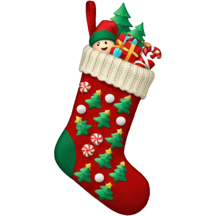 A cozy Christmas stocking full of gifts and candy emoji