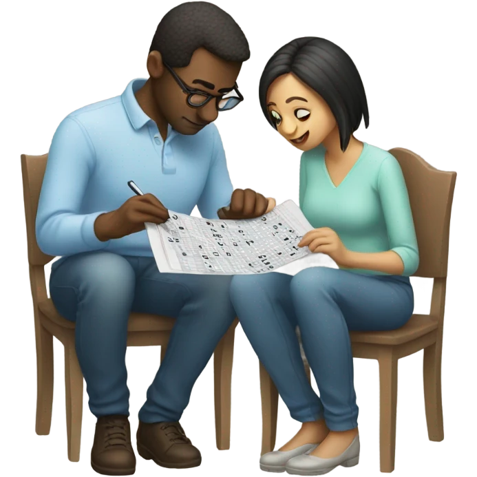 Couple solving crossword puzzle emoji
