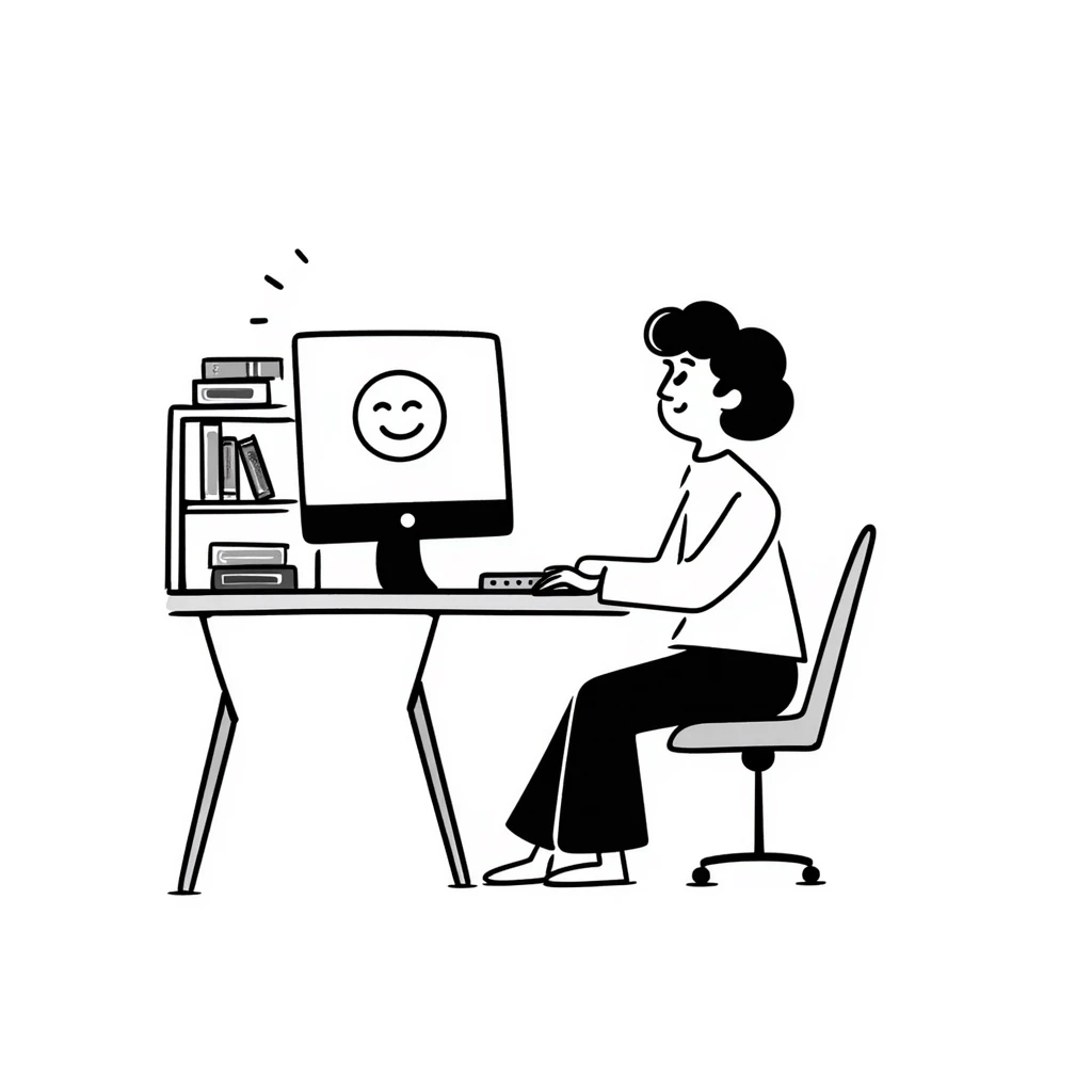 Home office with desk, computer and bookshelf emoji
