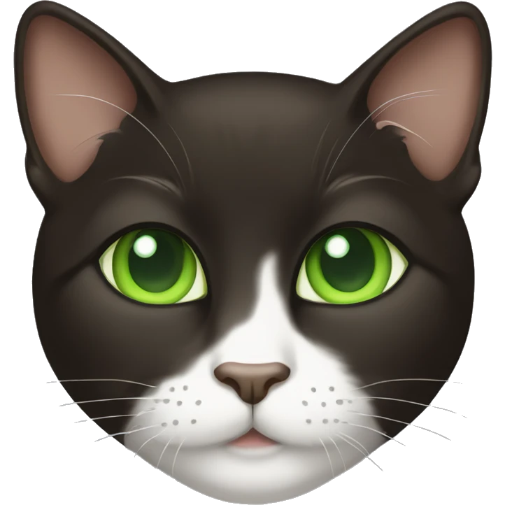 Dark brown Tuxedo cat with green eyes emoji