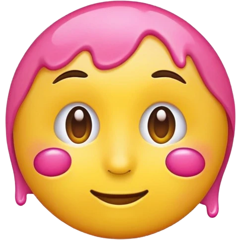 classic yellow round emoji with pink paint effect flowing from under the eyes to the chin emoji