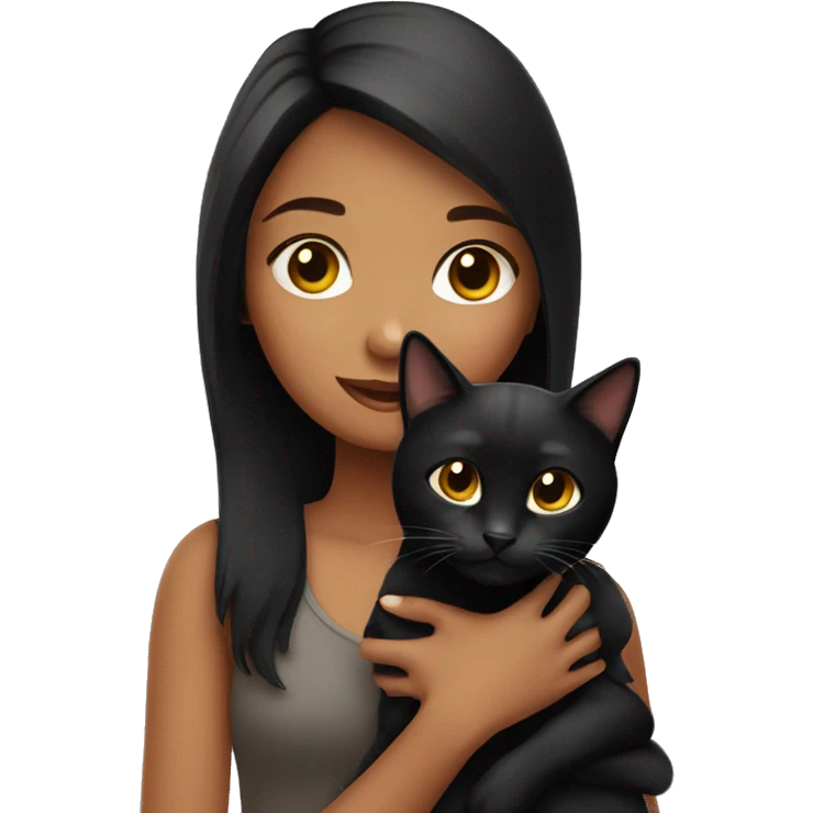 Girl holding cute black cat  emoji