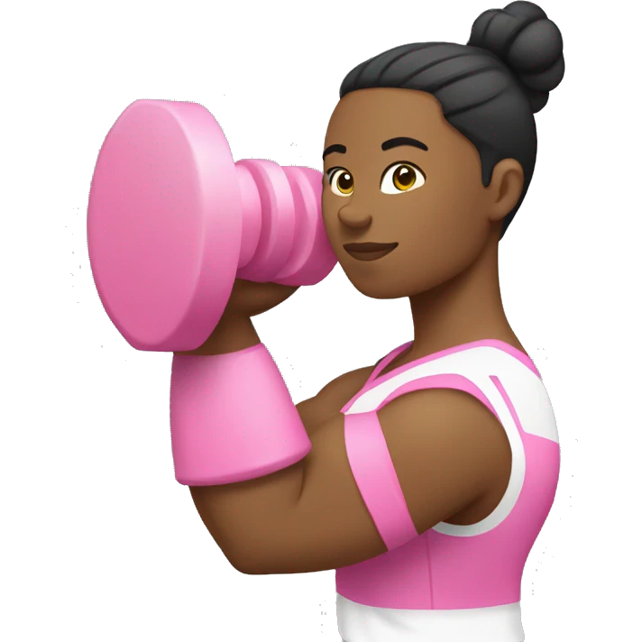 Female White bicep side view holding a pink dumbbell emoji