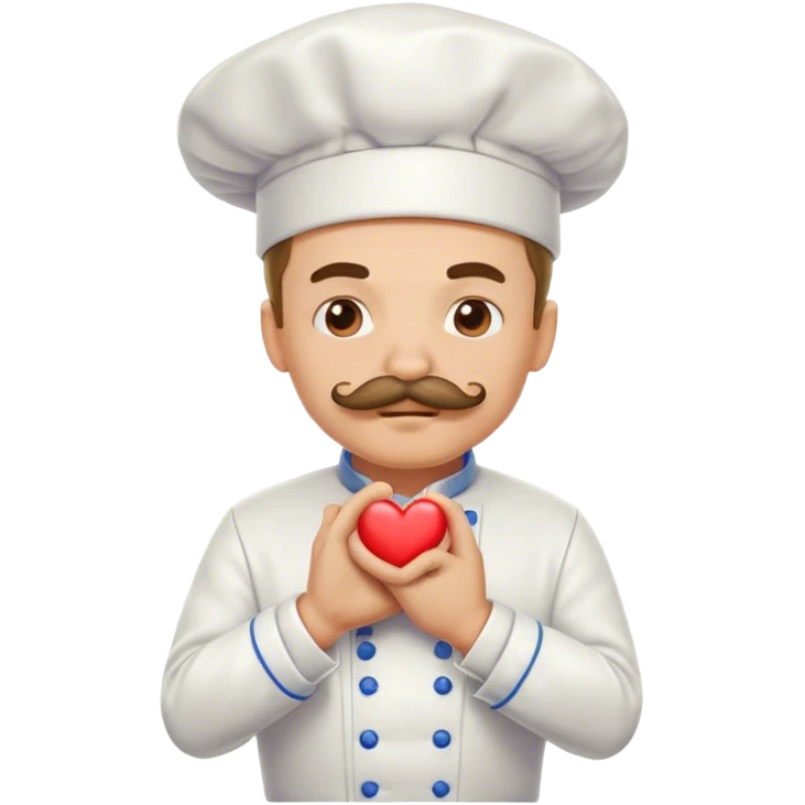 Mustachioed chef dramatically kissing his pinched together hand with heart emoji