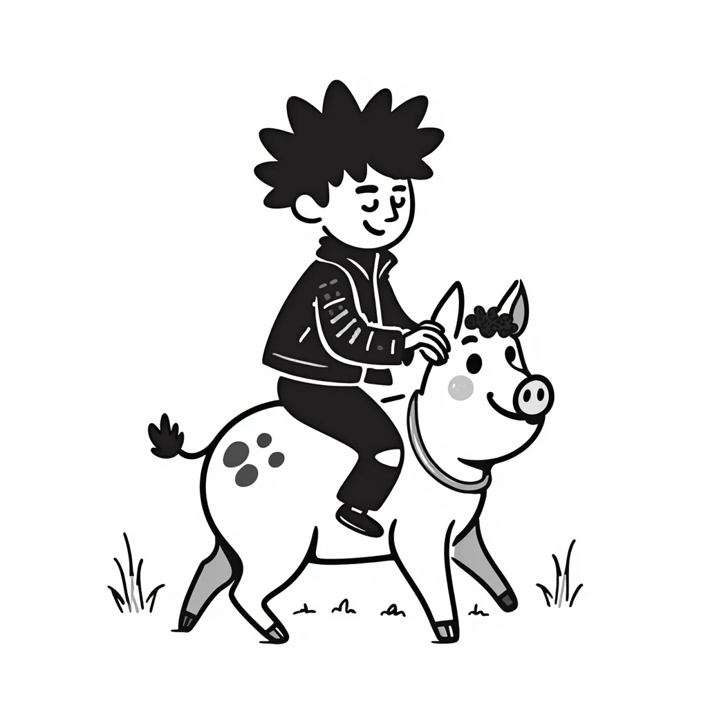 a punk riding a wild pig, hand drawn doodle style emoji