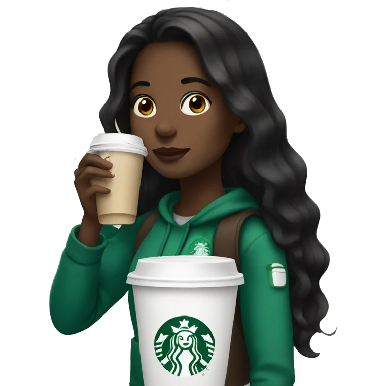 black haired girl drinking starbucks  emoji