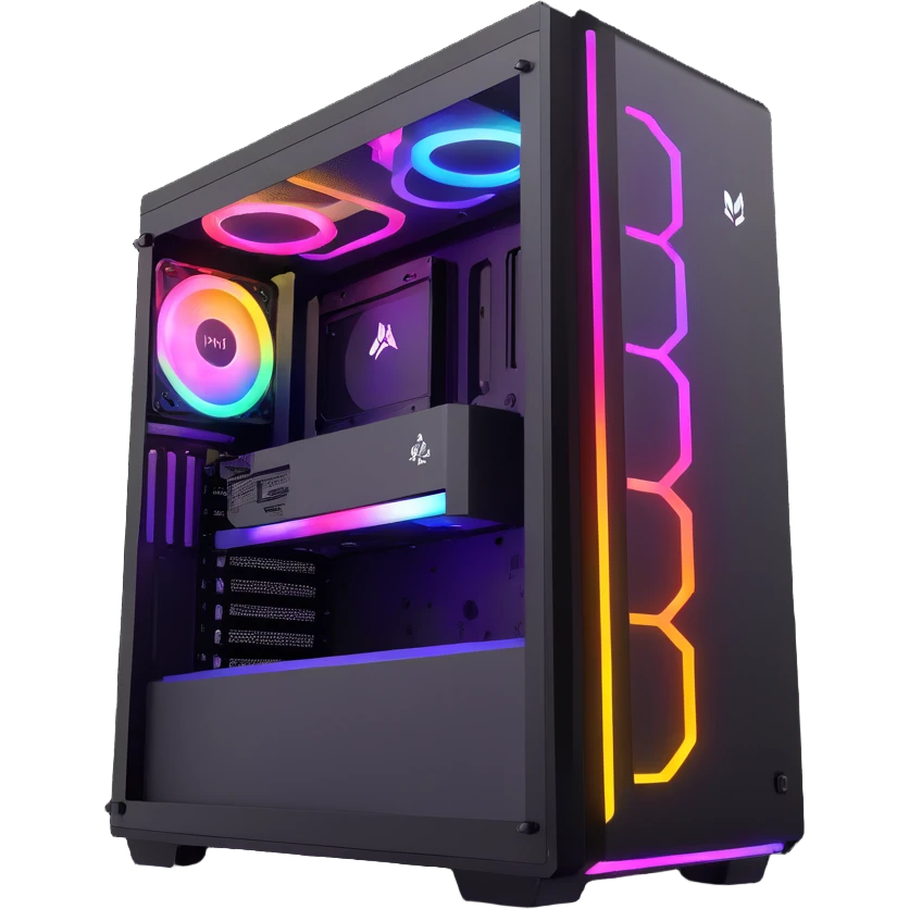 gaming PC modern desktop tower with RGB lights and side window emoji
