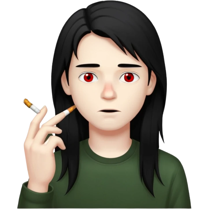 young boy with black long hair smoking weed emoji