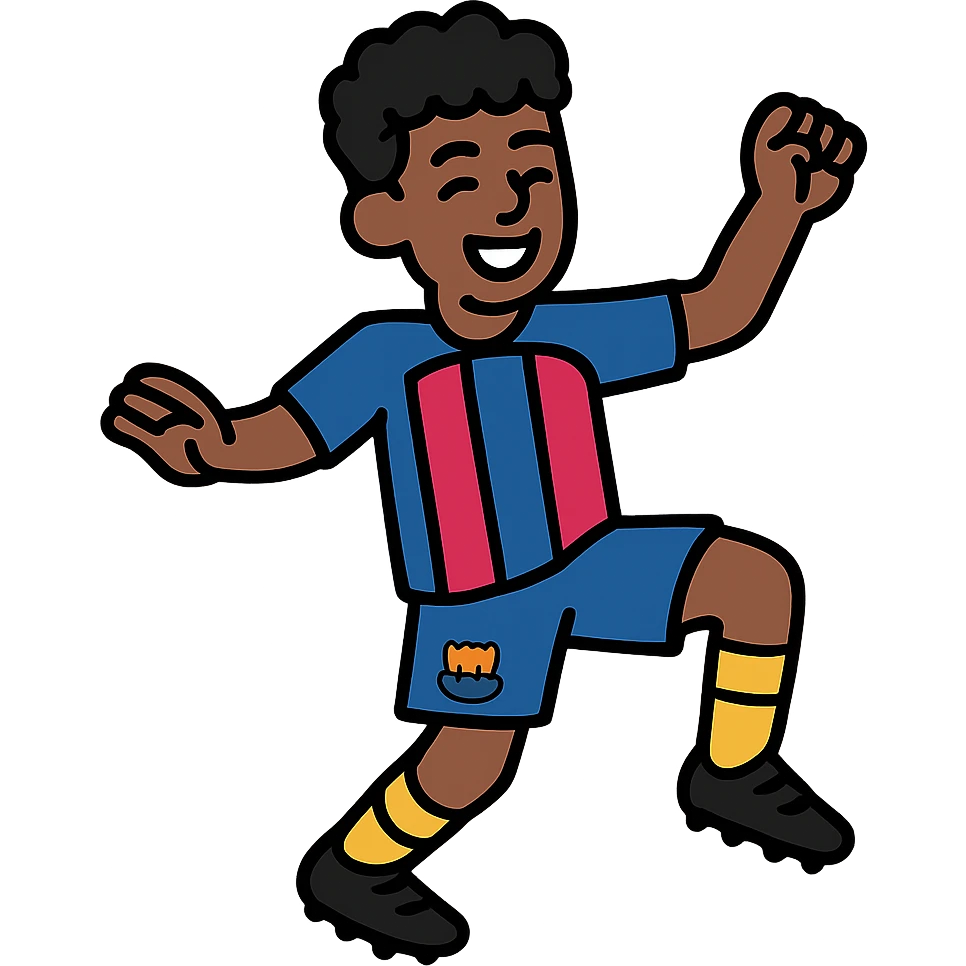 Young football player Lamine Yamal from FC Barcelona dancing in celebration emoji