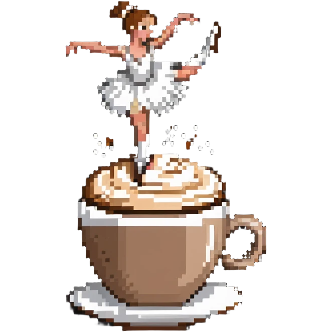 Ballerina dancing on top of frothy cappuccino, coffee cup emoji