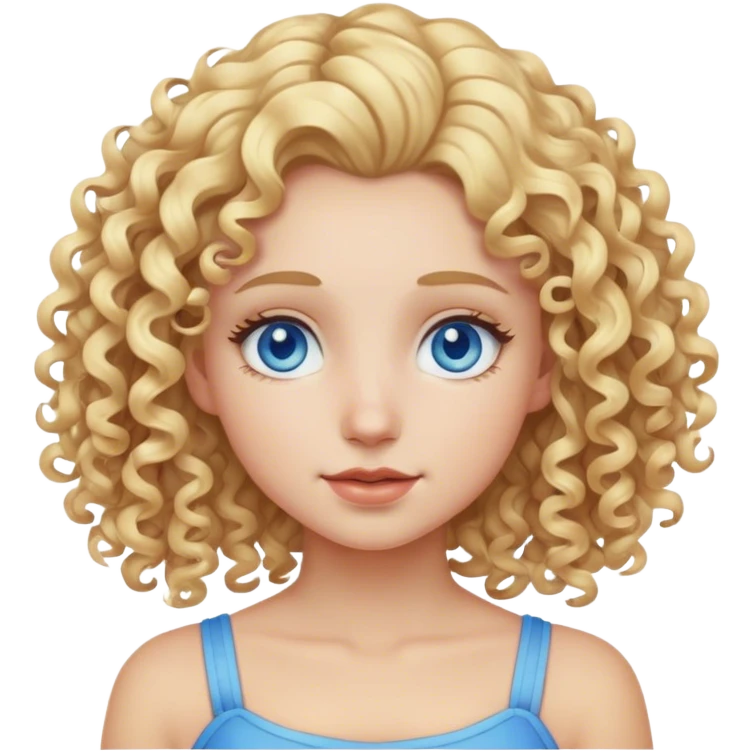Blonde girl with curly hair and blue eyes emoji