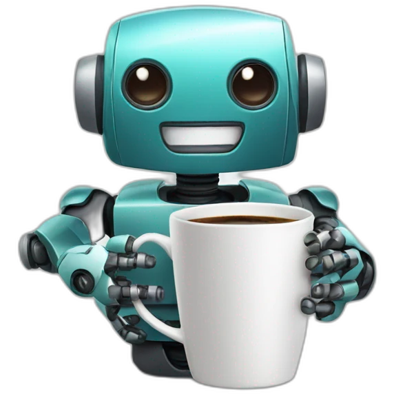 robot with cup of coffee emoji
