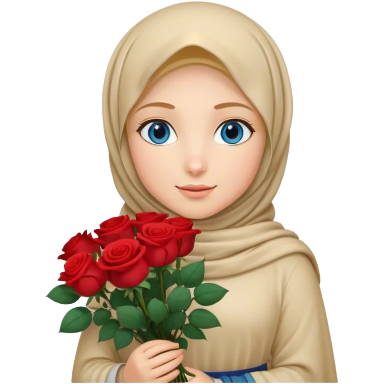 Hijab Girl with blond hair blue eyes beautiful finish and holding a bouquet of roses emoji