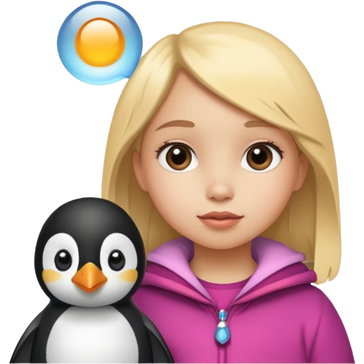 Little girl with a frufru ad a penguin beside her emoji