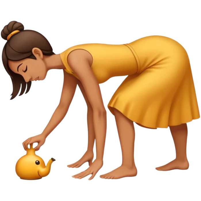 Woman bowing while standing on a huge nose emoji