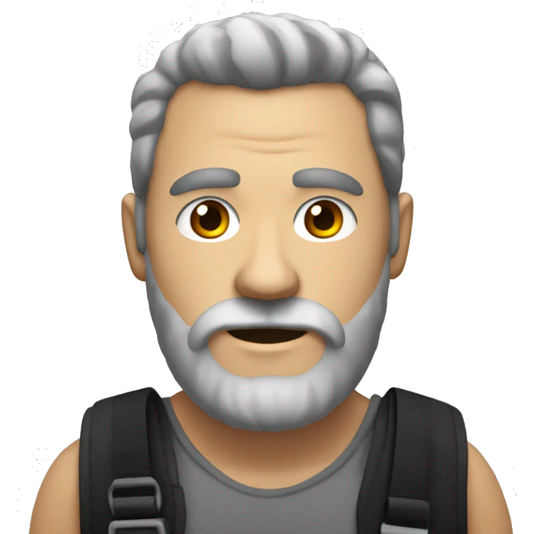 Create a burly man with a trimmed beard, big hairy chest with a black chest strap emoji