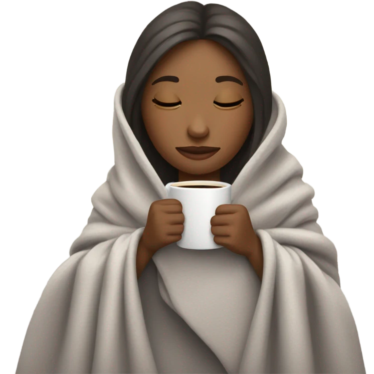 girl inside a blanket sipping coffee eyes closed emoji