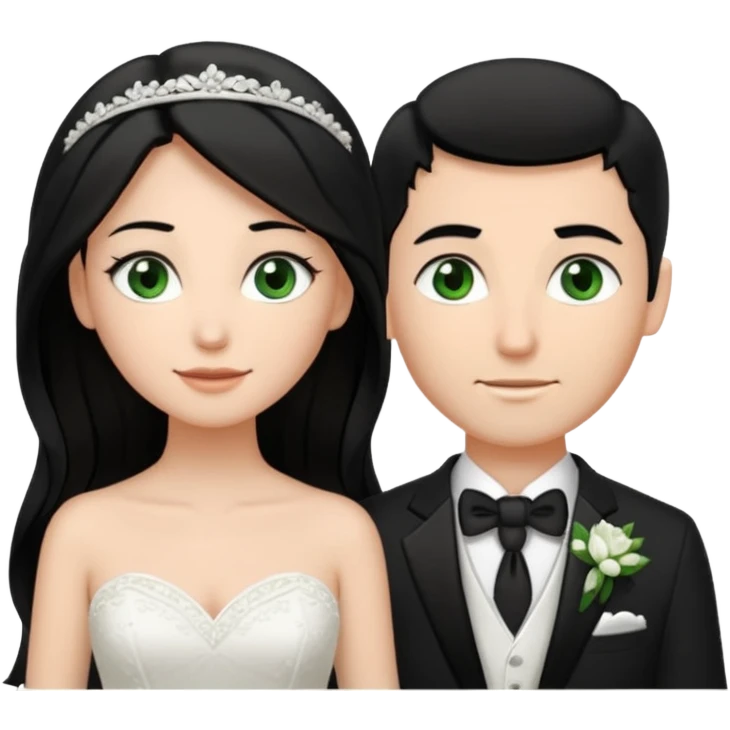 Female has brown eyes Bride has Black hair black eyes with brown hair. Groom has green eyes and brown hair!!! tall groom with white wedding bands emoji