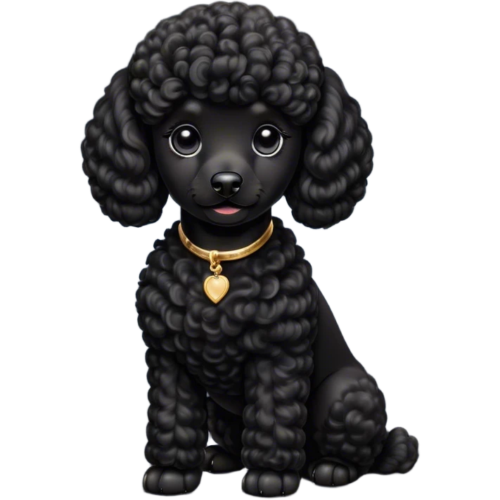 Cinematic Noble Black Poodle Portrait Emoji, Poised and regal, with a refined, elegant build and a meticulously groomed, curly jet-black Fur, deep-set soulful dark eyes, Simplified yet sharp and sophisticated features, highly detailed, glowing with a soft, dignified glow, high shine, intelligent and graceful, stylized with an air of sophistication, focused and attentive, soft glowing outline, capturing the essence of a watchful and confident companion, so majestic it feels as though it could prance out of the screen with effortless authority! emoji