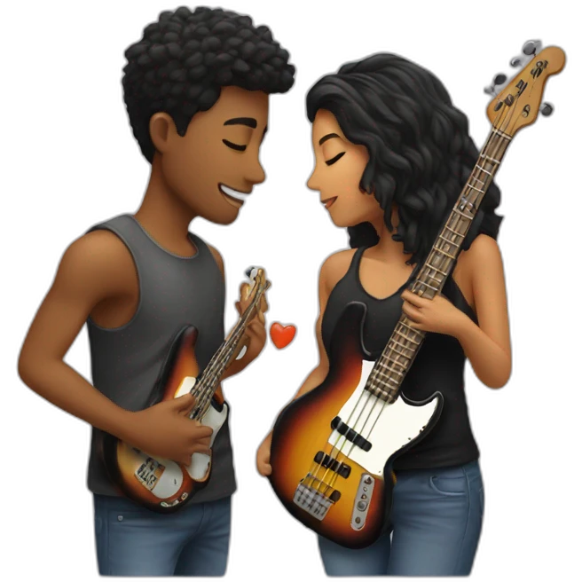 Couple kiss boy has a bass Guitar  emoji