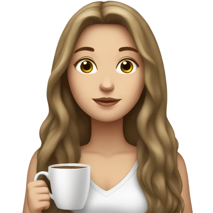 White girl with long hair having coffee emoji